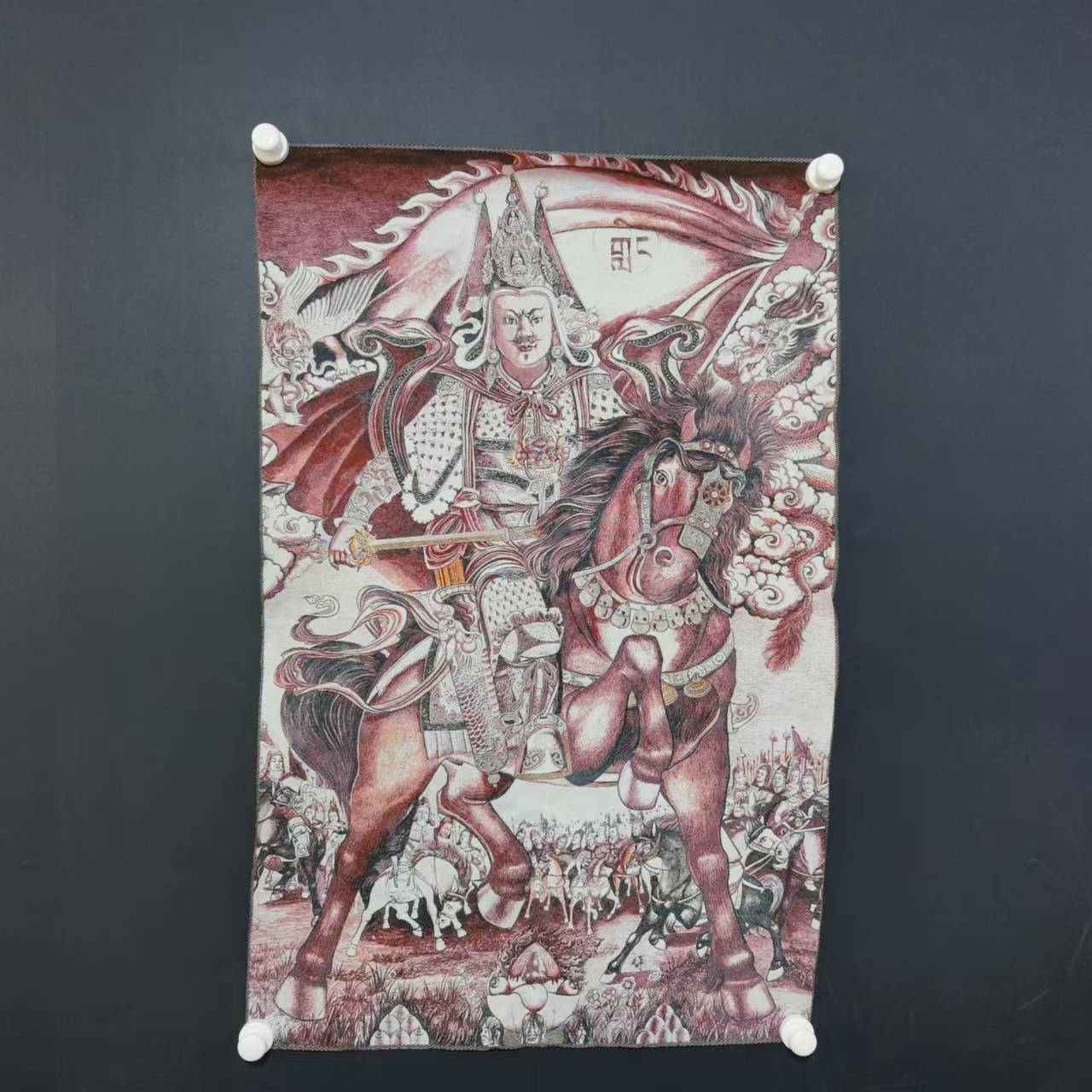 Embroidery Horse - 35インチのタンカ刺繍、チベット仏教のシルク刺繍、王ゲサール、チベットの英雄、馬に乗る仏陀、タンカ礼拝堂