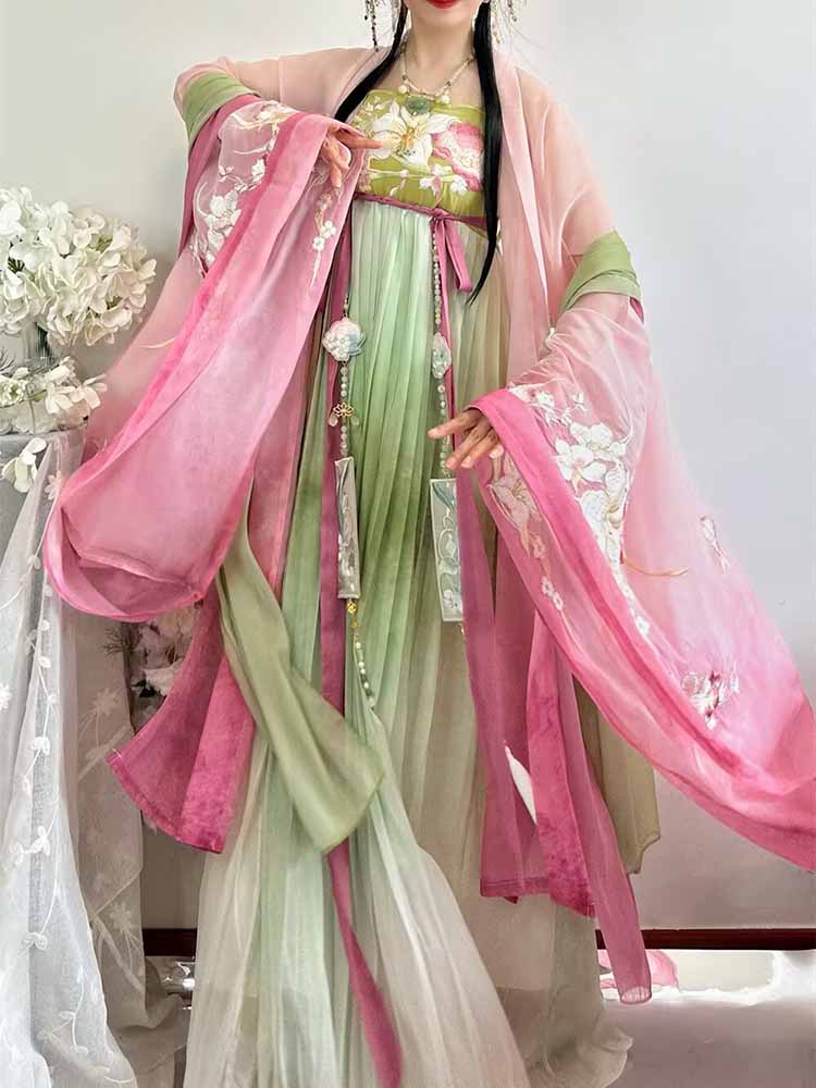 Embroidery Outfit - 女性のステージパフォーマンス ハロウィン ロールプレイングコスチューム 刺繍入り漢服 パーティー衣装 改良された中国風ドレス