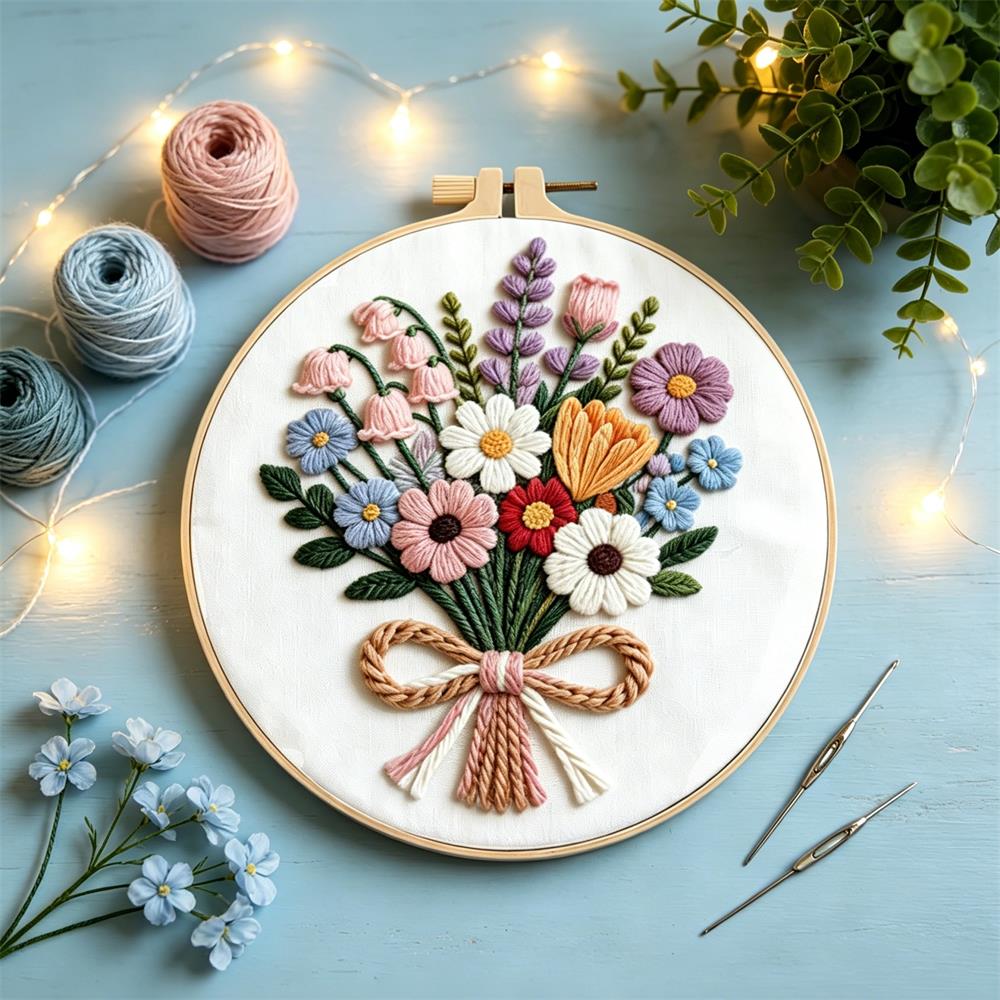 Embroidery Guide Paper - 1個入り クロスステッチキット デイジーフラワー 手作り フープ付き 刺繍セット