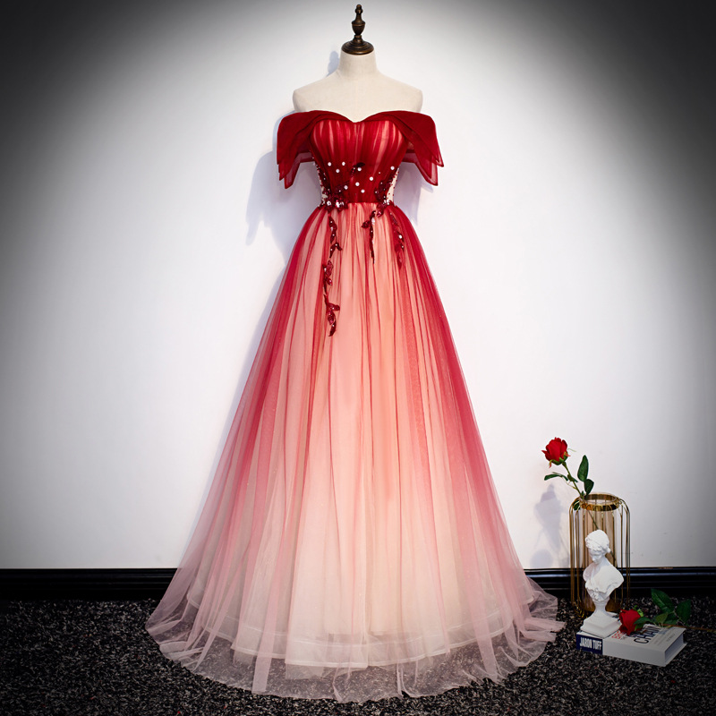 Embroidery Organza - 2026年新作 夏 ロングスタイル フェアリー イブニングドレス 星空グラデーションドレス