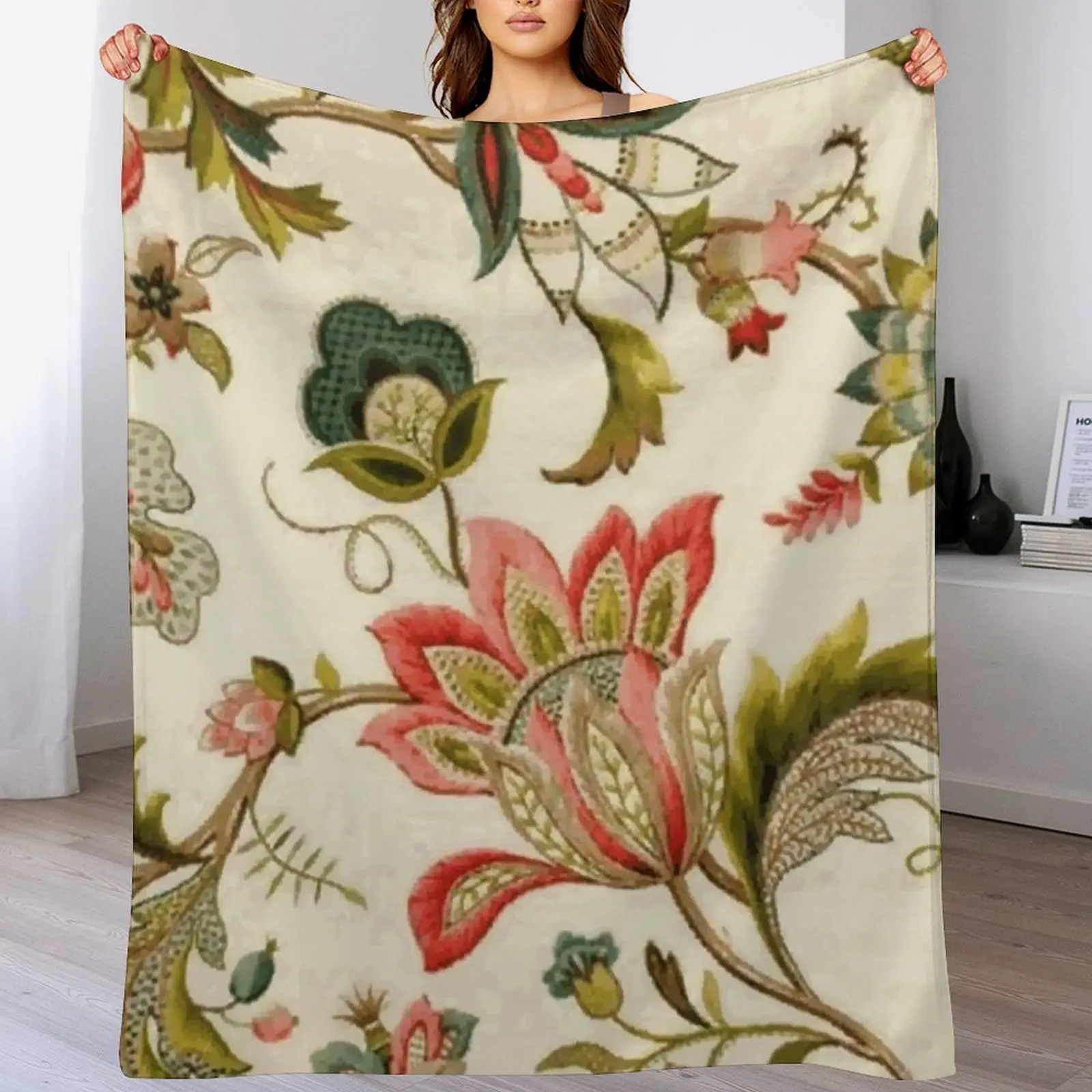 Embroidery Vector - ジェイコビーン花柄クルーエル刺繍パターンデジタルアートベクター絵画スローブランケットソフト暖かいブランケットギフト男性女性大人向け
