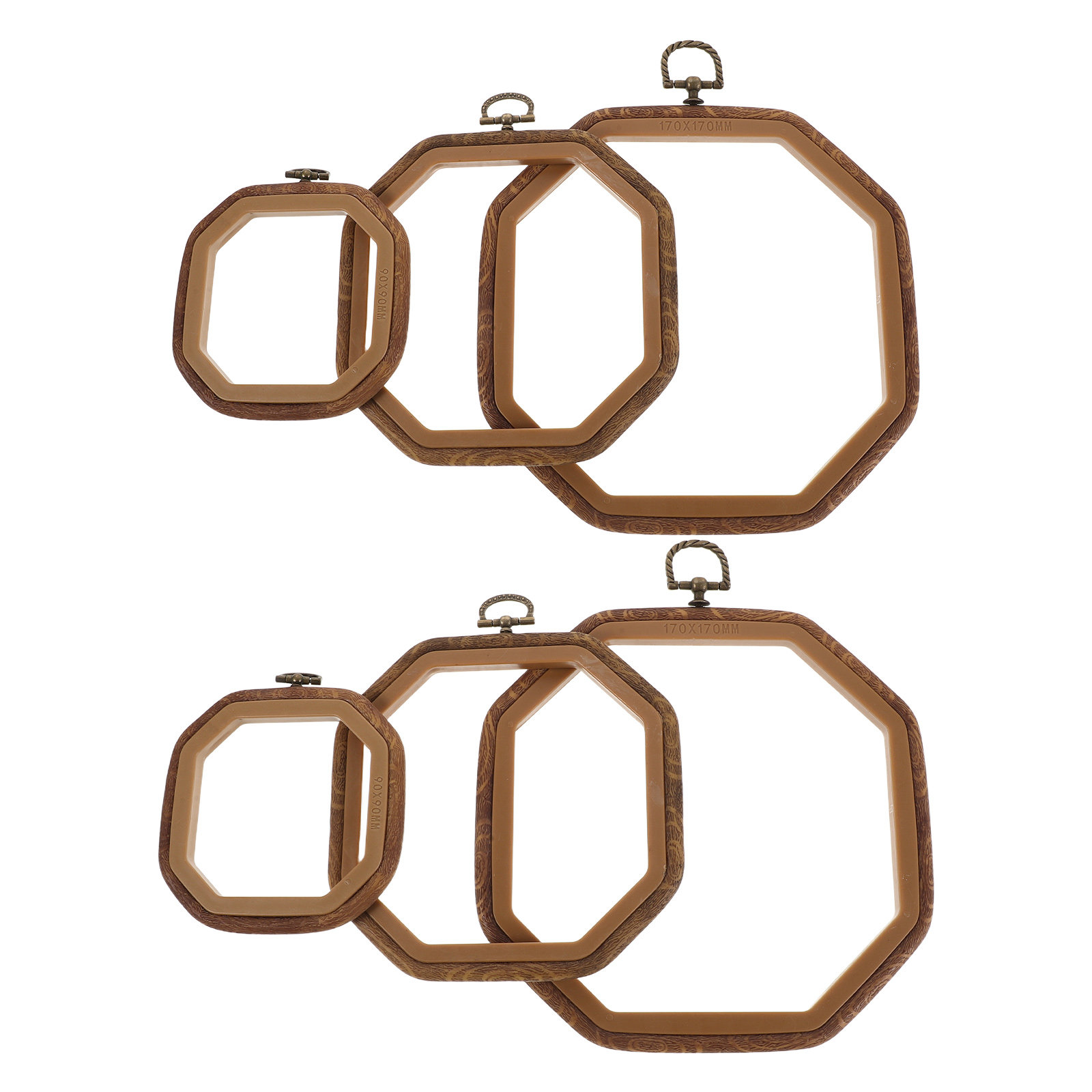 Embroidery Ring Sizes - 6個入り八角形刺繍枠 木目調クロスステッチフレーム 3サイズリング ディスプレイ用 DIY縫製クラフト装飾