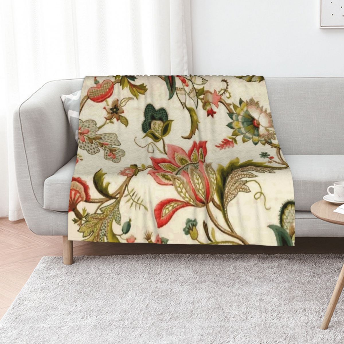 Embroidery Vector - ジェイコビーンズ時代の花柄クルーエル刺繍パターンデジタルアートベクター絵画スローブランケット冬用暖かい夏用カスタムブランケット