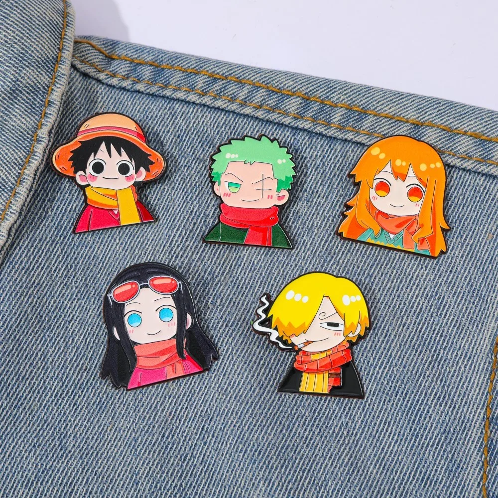 Embroidery Outfit - 5個入り 可愛いアニメ漫画ブローチ 面白いナミ ルフィ ゾロ エナメルピン