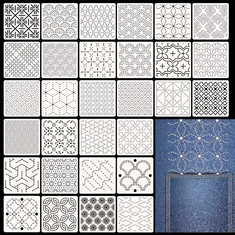Embroidery And Quilting - 30 個の刺繍テンプレート DIY 刺繍パターン幾何学ラインキルティングテンプレート縫製用手縫いキルティングに再利用可能