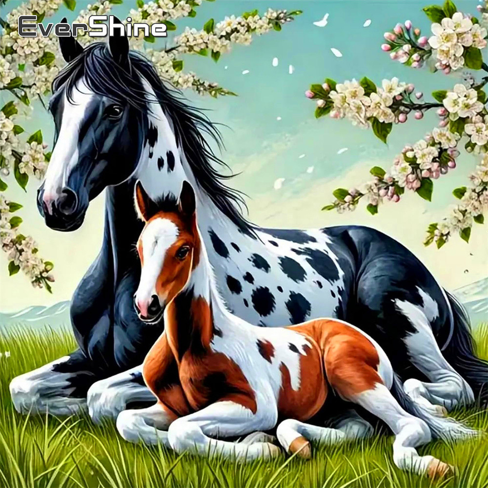 Embroidery X Pattern - Evershine カウントクロスステッチ馬動物デザインプリントキャンバス刺繍花の絵針仕事ユニークな手作り趣味