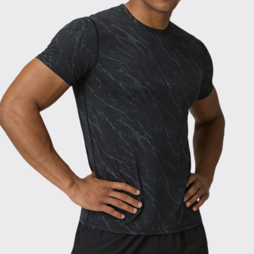 Embroidery H&M - 夏のメンズ速乾フィットネス Tシャツ半袖男性ジムフィットネススポーツ弾性トップス男ランニングボディービルスウェットシャツ Tシャツ
