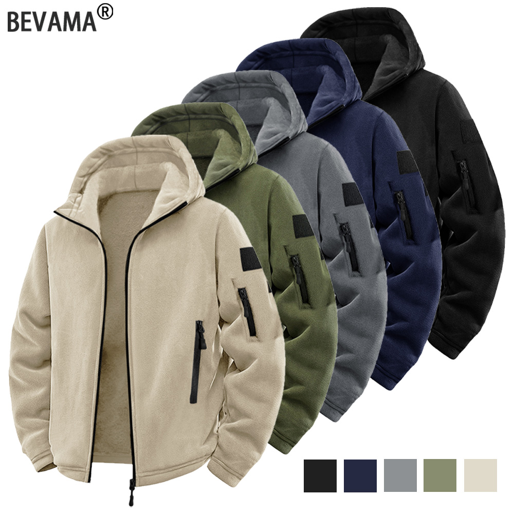 Embroidery Zip Up Hoodie - メンズタクティカルジャケット秋冬厚手暖かいフード付きジャケットコートアウトドアスポーツフルジップアップパーカーハイキングアウター