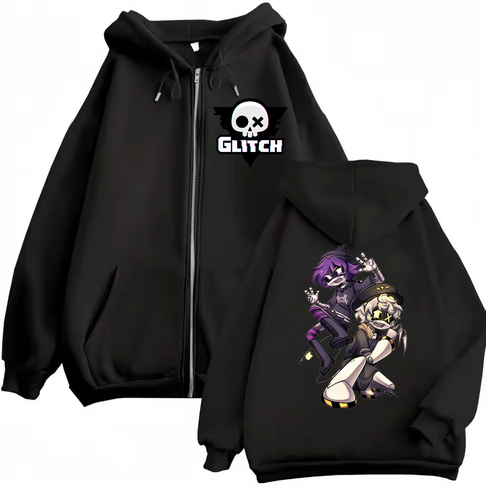 Embroidery Zip Up Hoodie - アニメ「殺人ドローン」ジッパーフーディー、漫画「ウージー」と「Z」柄ジップアップジャケット、男女兼用フリースカジュアルジップアップスウェットシャツ、ジップジャケット