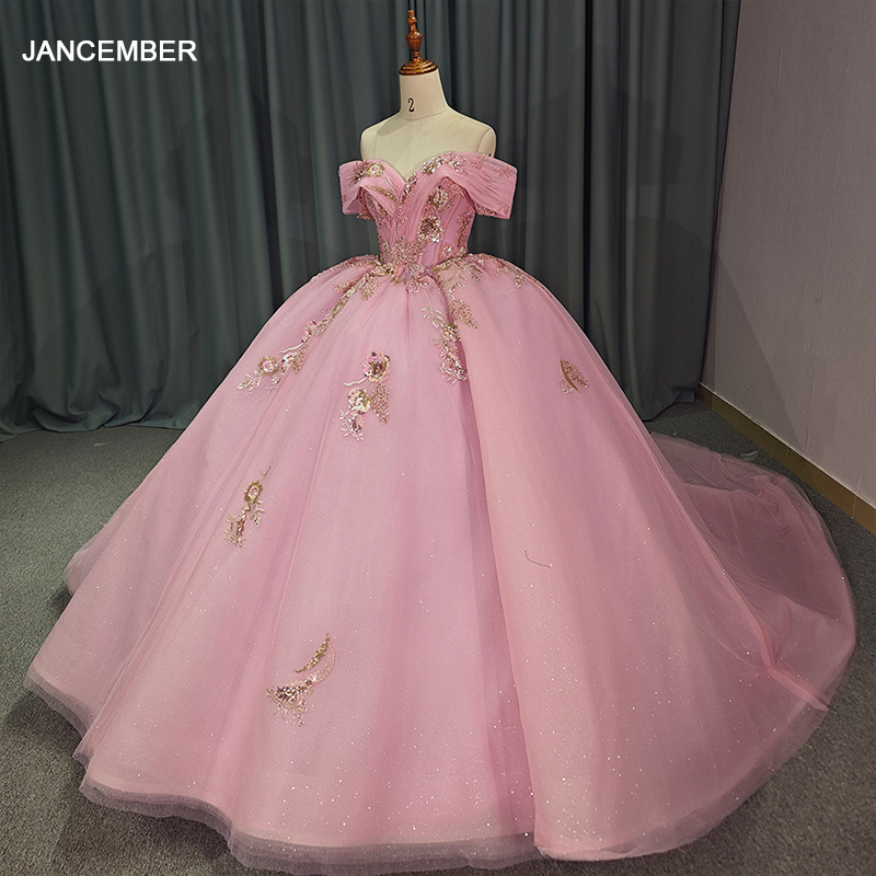 Embroidery Organza - ピンクのピンセット美しいボールのドレス、魅力的な半袖Quinceaneraドレス、クラシックなappiqueドレス、15歳、dy1202、2024
