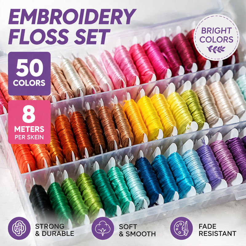 Embroidery Stitch - 100%コットン刺繍糸キット、収納ケース付き、クロスステッチ、DIYクラフト、縫製、ニードルポイント、手作りプロジェクトに多用途