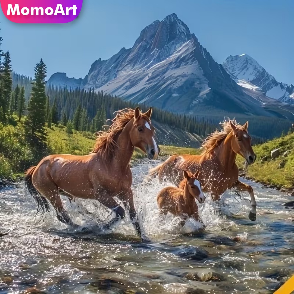 Embroidery Horse - Momoart 5D DIY 馬ダイヤモンド絵画動物アクリルクラフト用品ダイヤモンドモザイク山刺繍手作りギフト