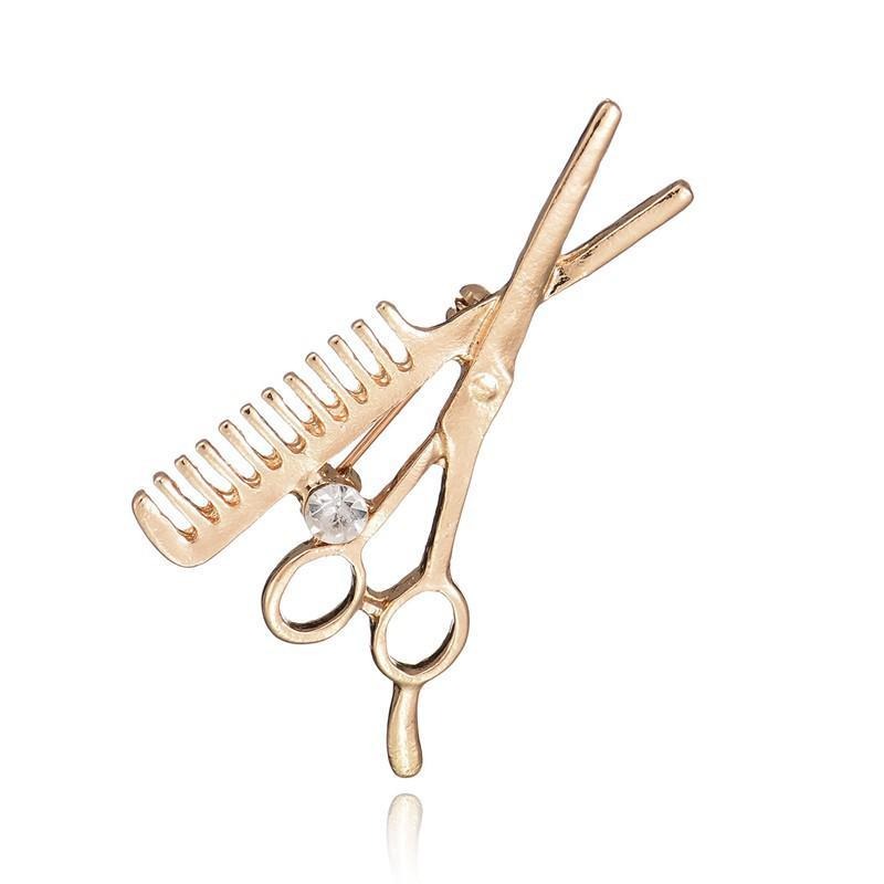 Embroidery Eyebrow - 2個入り クリスタルコーム型ハサミブローチ 帽子襟クリップ ヒジャブピン ブローチ