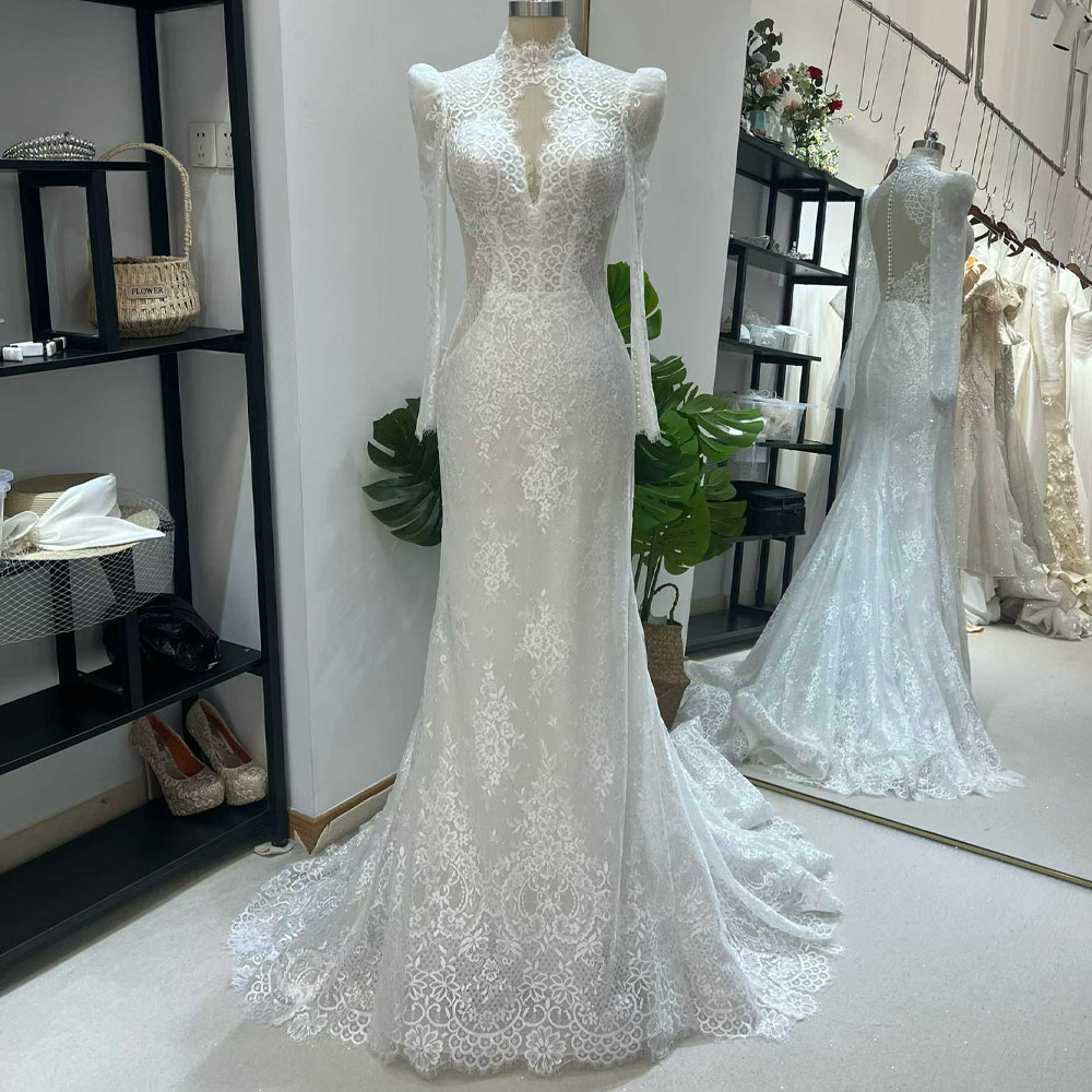レディース長袖タートルネックウェディングドレス2026刺繍マ - Embroidery Organza のレビューと価格