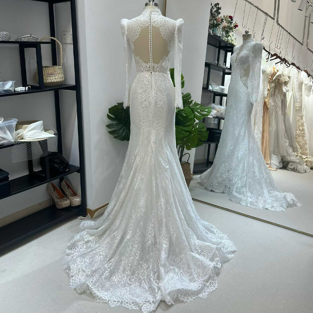 レディース長袖タートルネックウェディングドレス2026刺繍マ - Embroidery Organza のレビューと価格