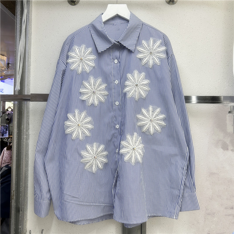 ブラウス女性シャツヴィンテージターンダウンカラーフルスリーブ - Embroidery Artwork のレビューと価格
