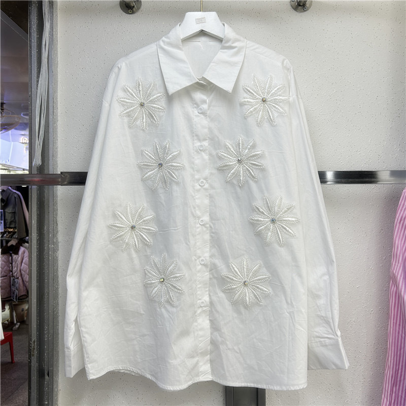 ブラウス女性シャツヴィンテージターンダウンカラーフルスリーブ - Embroidery Artwork のレビューと価格