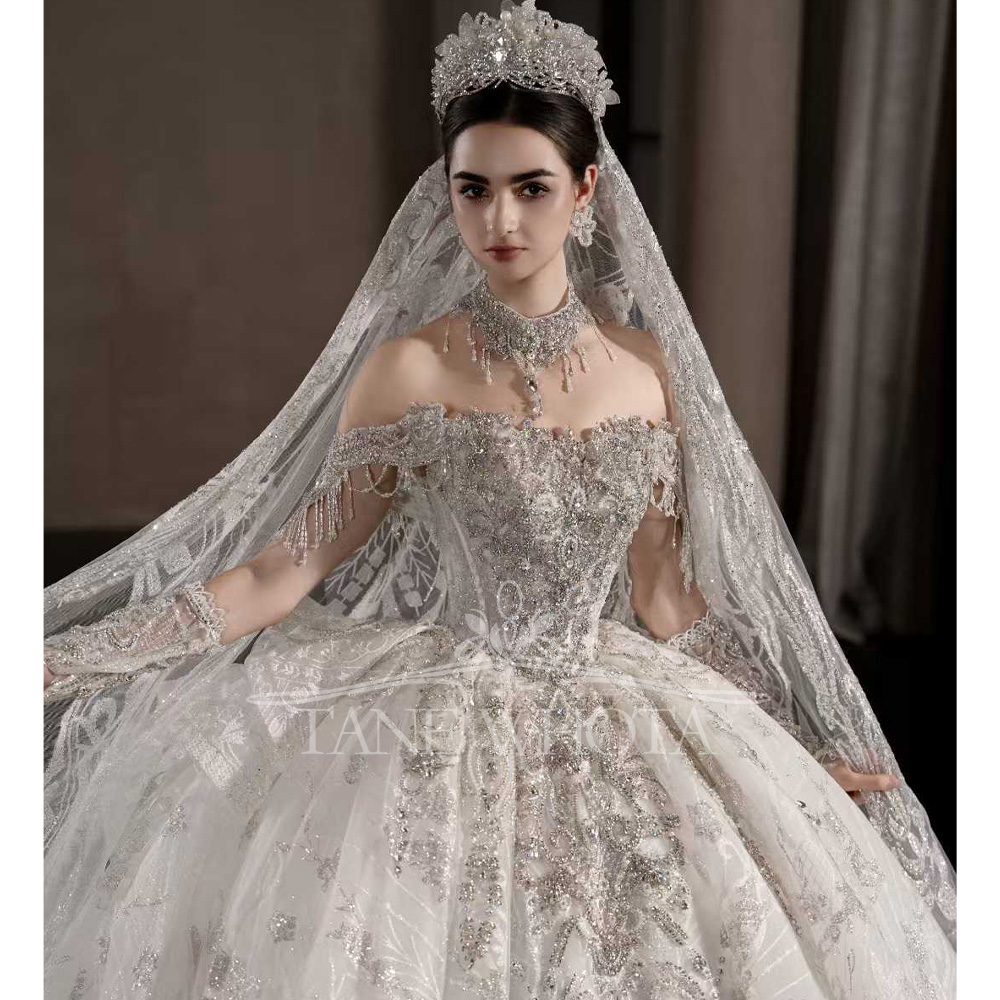 ラグジュアリーなオフショルダー ビーズとラインストーンのボー - Embroidery Organza のレビューと価格