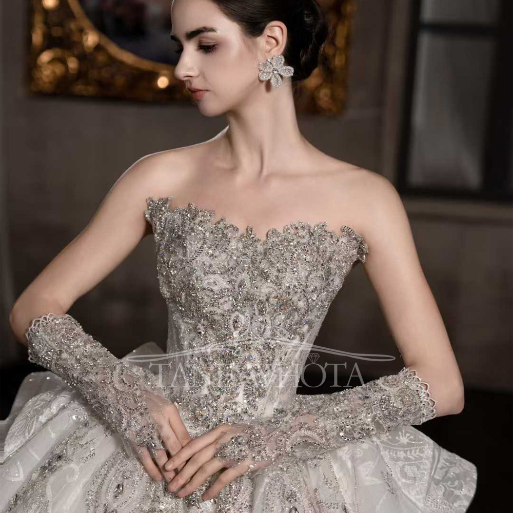 ラグジュアリーなオフショルダー ビーズとラインストーンのボー - Embroidery Organza のレビューと価格
