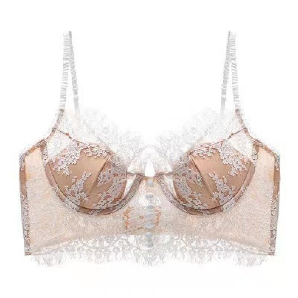 花刺繍レースワイヤレスブラジャーギャザーメッシュフラワープッ - Embroidery Underwear のレビューと価格