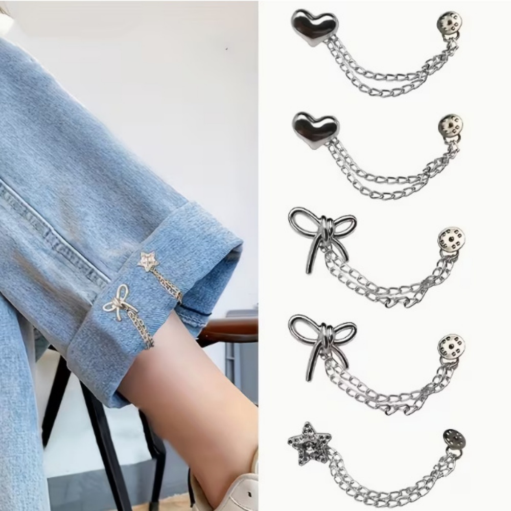 8個の蝶結びハートスターマルチレイヤーチェーンパンツピン、甘 - Embroidery Knot のレビューと価格