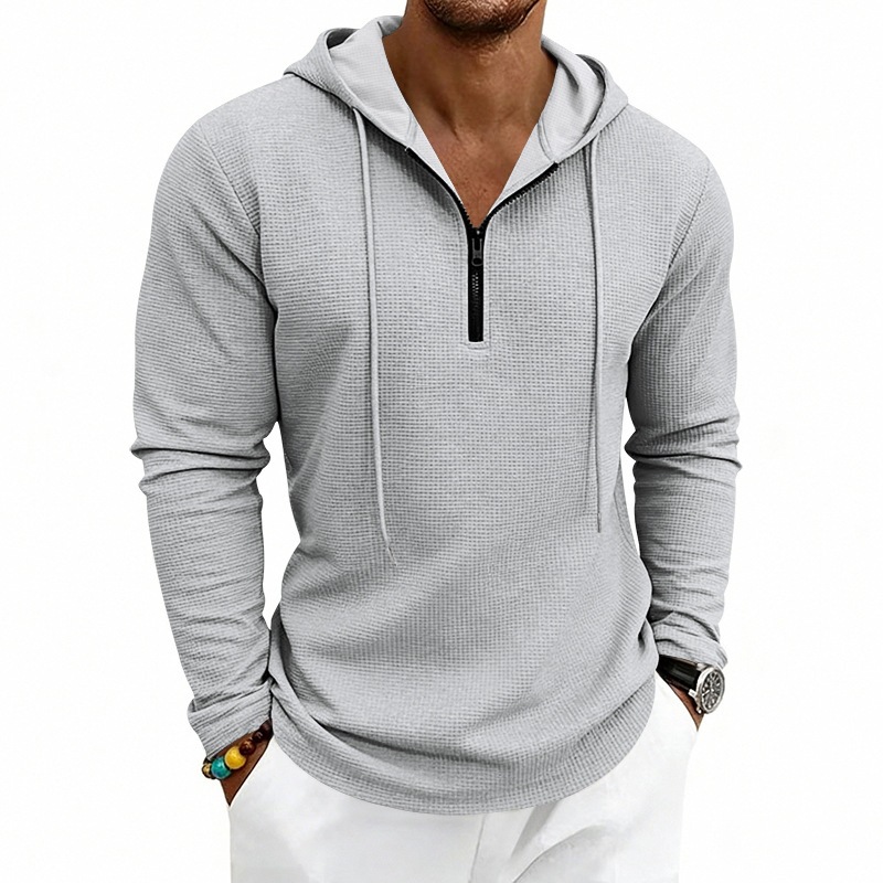 メンズワッフルニットハーフジップフーディー、ドローストリング - Embroidery Zip Up Hoodie のレビューと価格