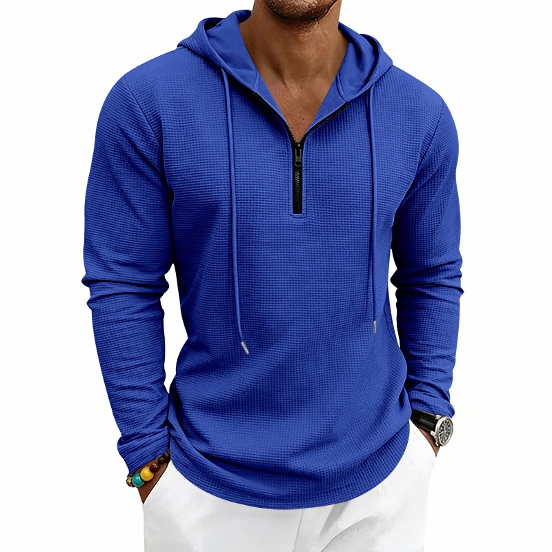 メンズワッフルニットハーフジップフーディー、ドローストリング - Embroidery Zip Up Hoodie のレビューと価格