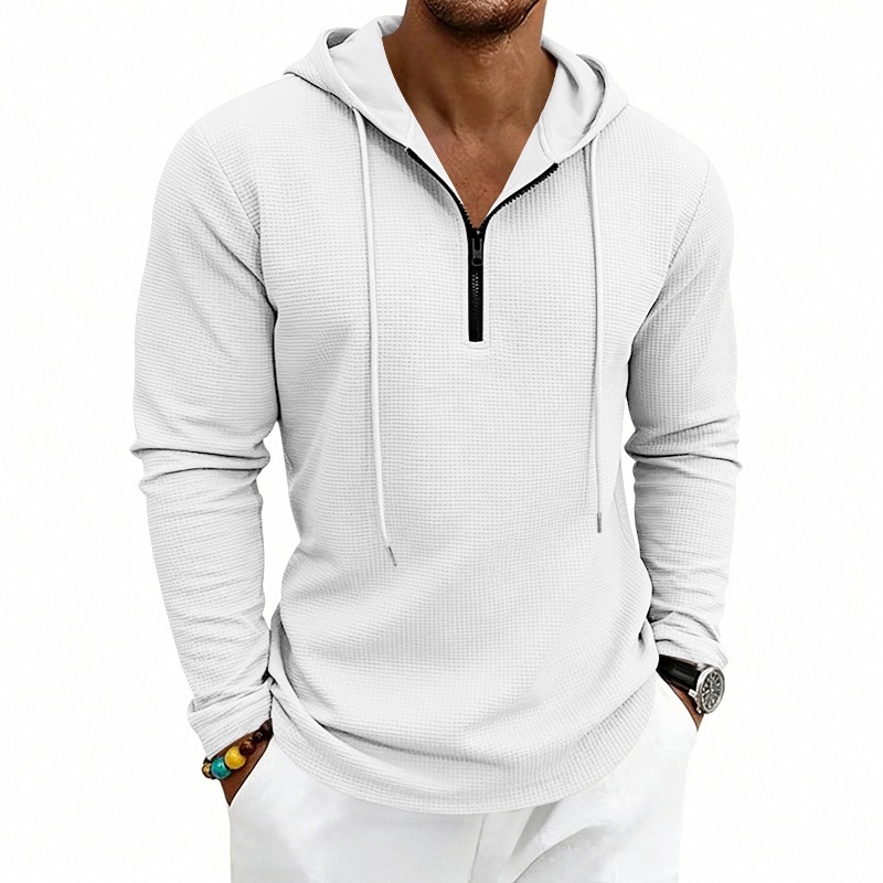 メンズワッフルニットハーフジップフーディー、ドローストリング - Embroidery Zip Up Hoodie のレビューと価格