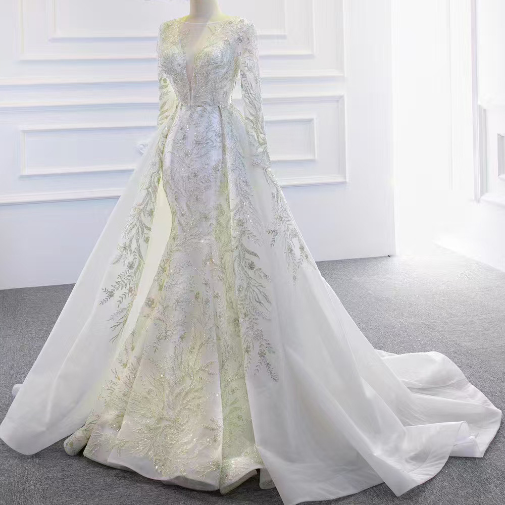 取り外し可能なトレーン Oネック エレガントなレースアップバ - Embroidery Organza のレビューと価格