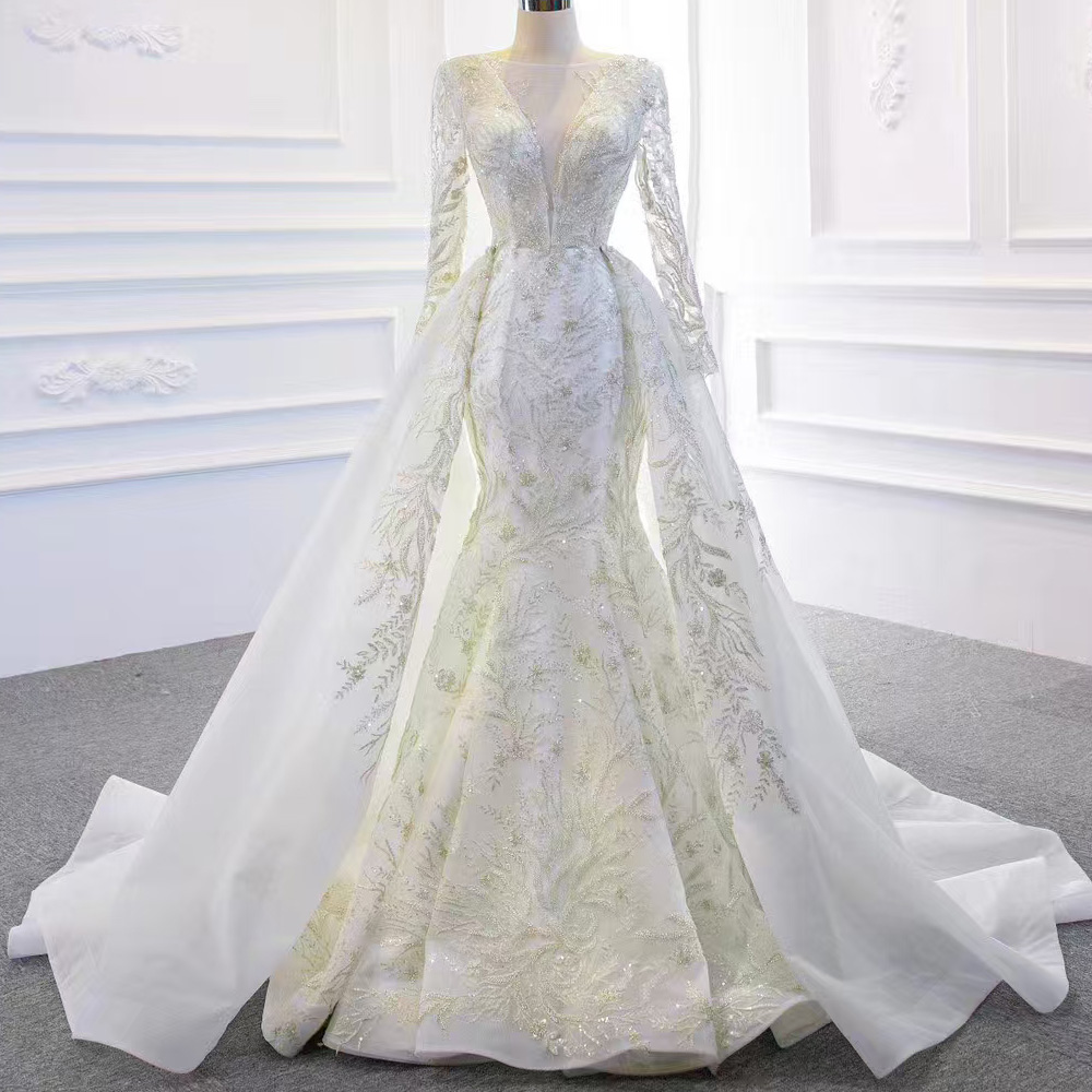 取り外し可能なトレーン Oネック エレガントなレースアップバ - Embroidery Organza のレビューと価格