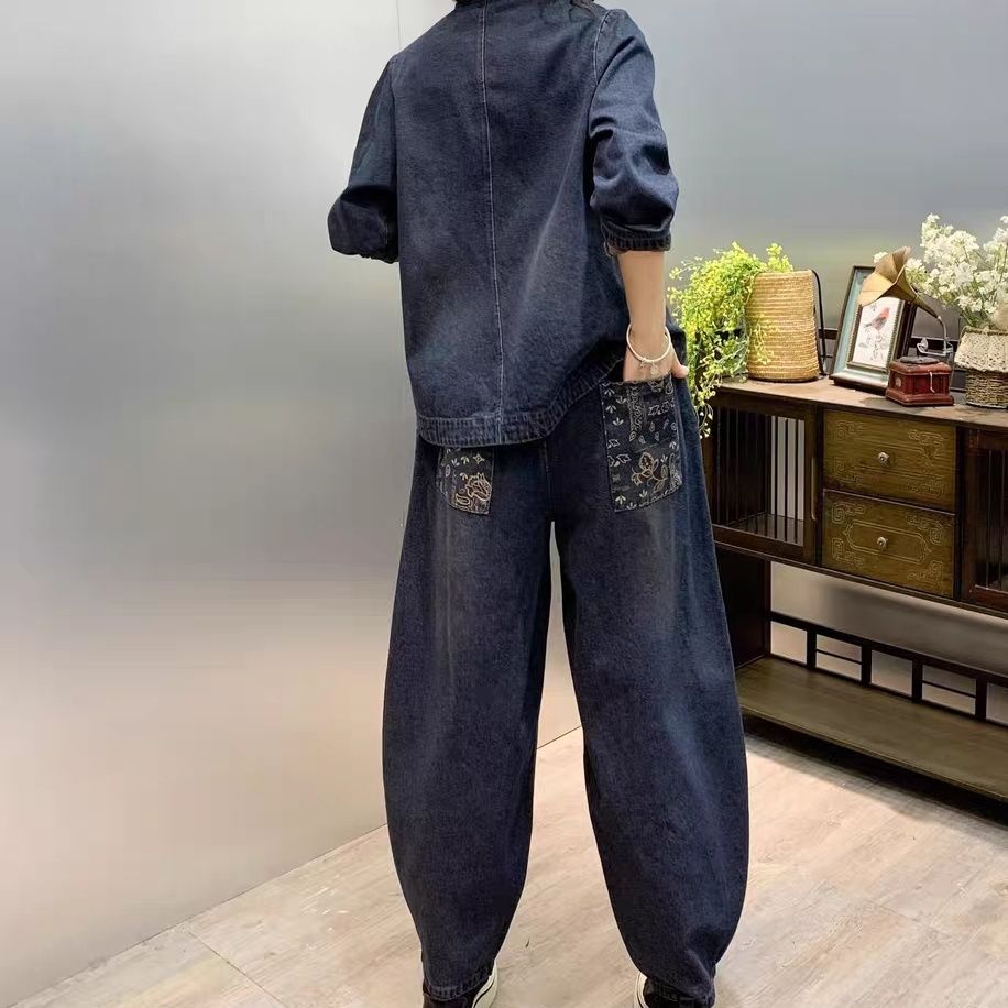 ゆったりとした花の刺繍が施された女性用デニムセット,2ピース - Embroidery Class のレビューと価格