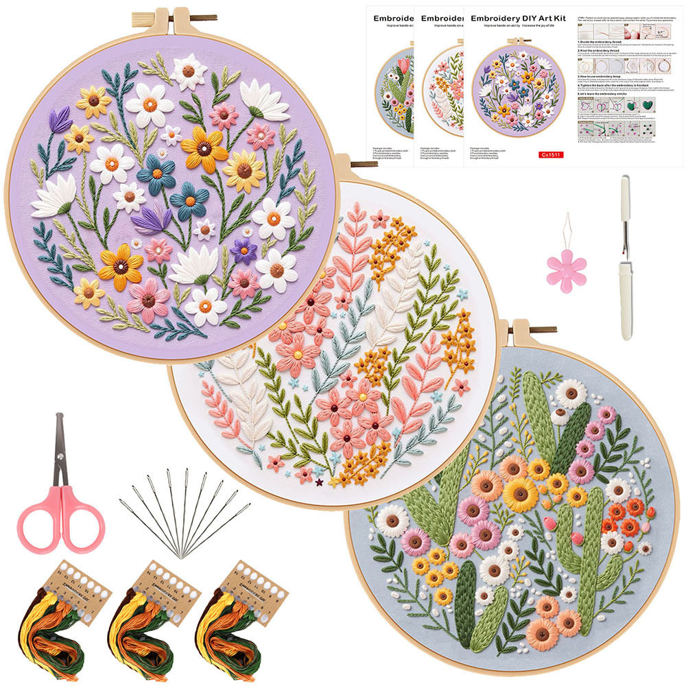 花のDIY刺繍キット 初心者向け クロスステッチパターンプリ - Embroidery Guide Paper のレビューと価格