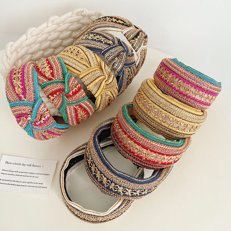 女性と女の子のためのヴィンテージボヘミアンヘッドバンド,ゴー - Embroidery Knot のレビューと価格