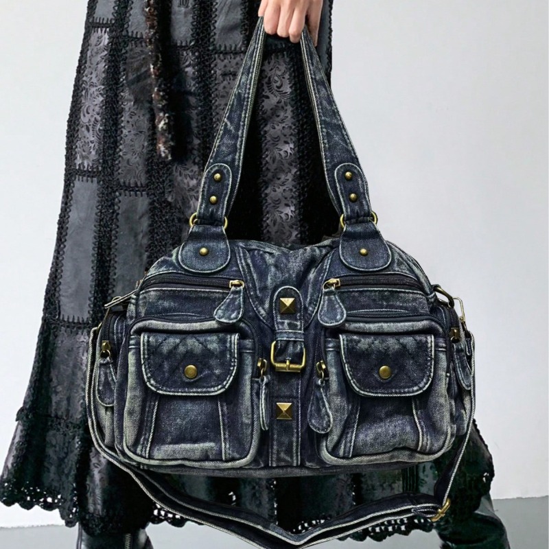 ファッショナブルなデニムトートバッグ 女性用ショルダーバッグ - Embroidery Class のレビューと価格
