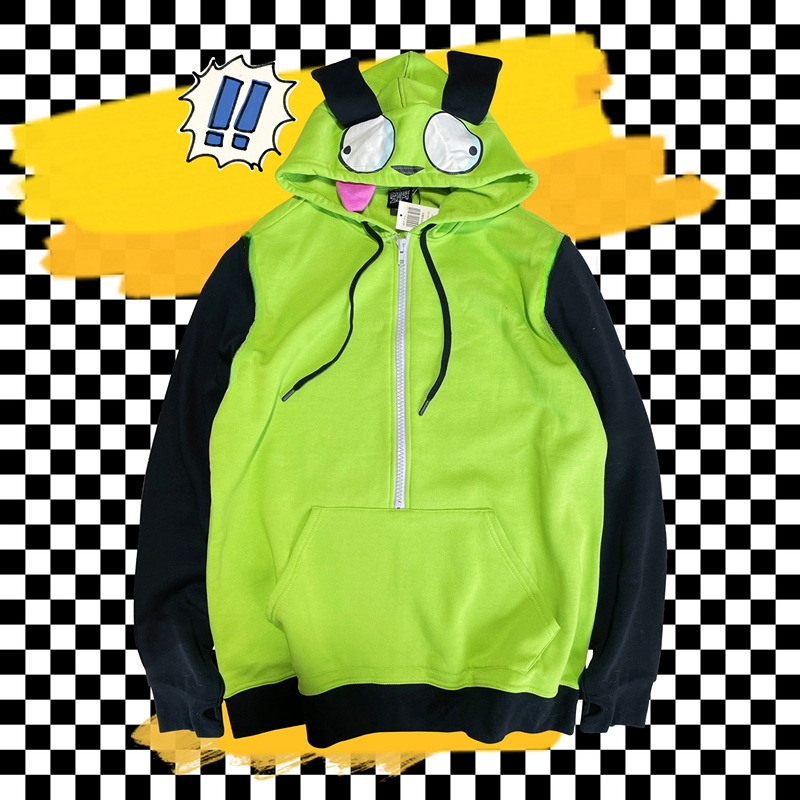 アニメインベーダーコスプレ衣装コートエイリアン Zim パー - Embroidery Zip Up Hoodie のレビューと価格