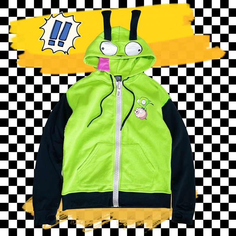 アニメインベーダーコスプレ衣装コートエイリアン Zim パー - Embroidery Zip Up Hoodie のレビューと価格