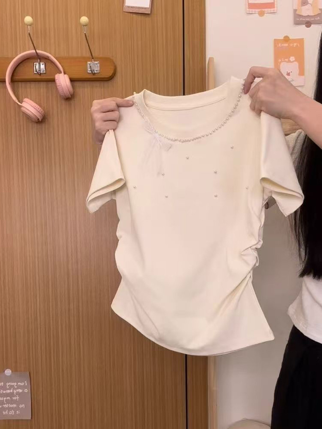 韓国風レース結びショートスリーブラウンドネックレディースTシ - Embroidery Knot のレビューと価格