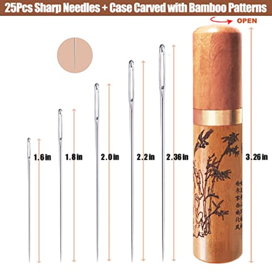大きな目穴の縫い針、刺繍針、ステンレス鋼、25本の鋭利な針、 - Embroidery Needles のレビューと価格