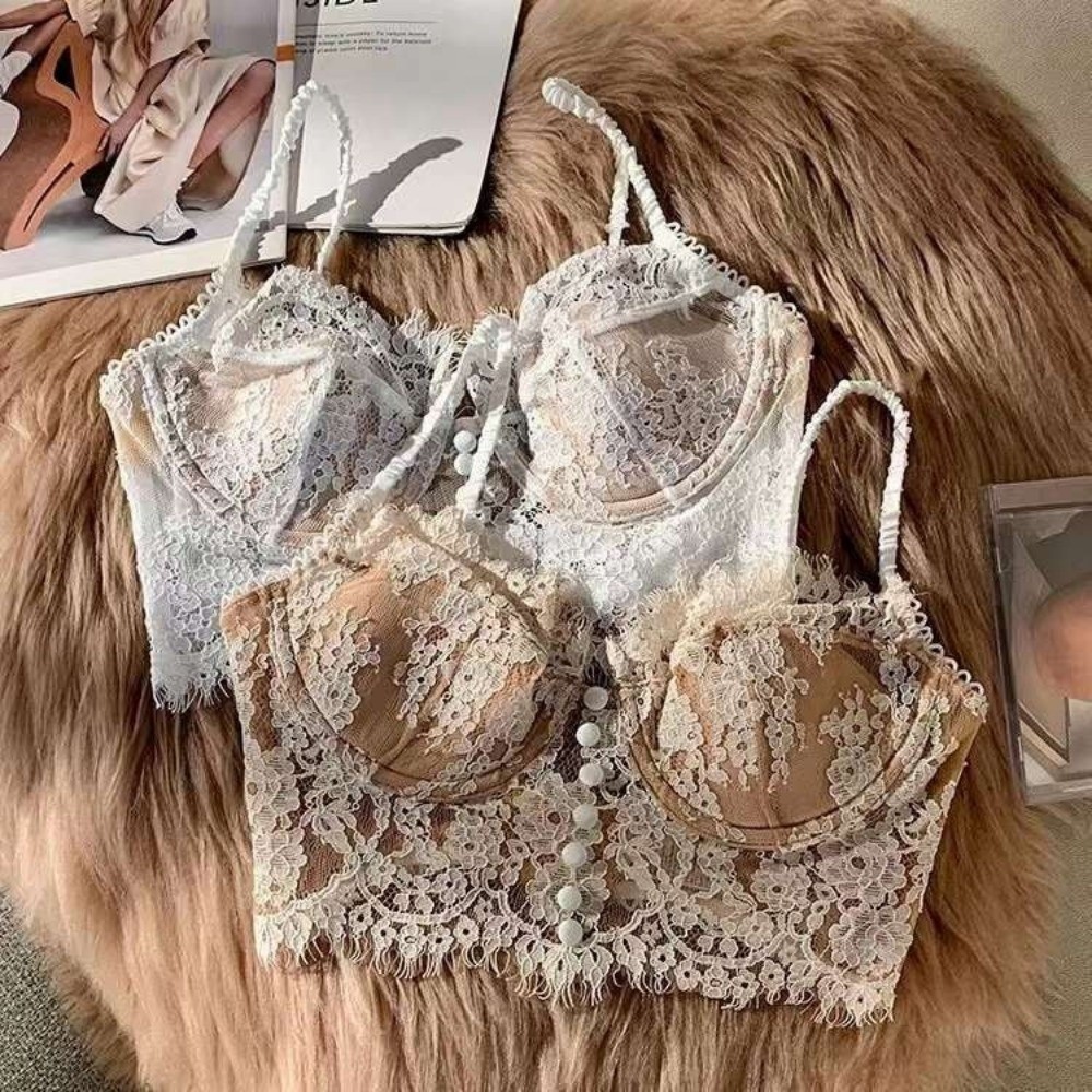 花刺繍レースワイヤレスブラジャーギャザーメッシュフラワープッ - Embroidery Underwear のレビューと価格