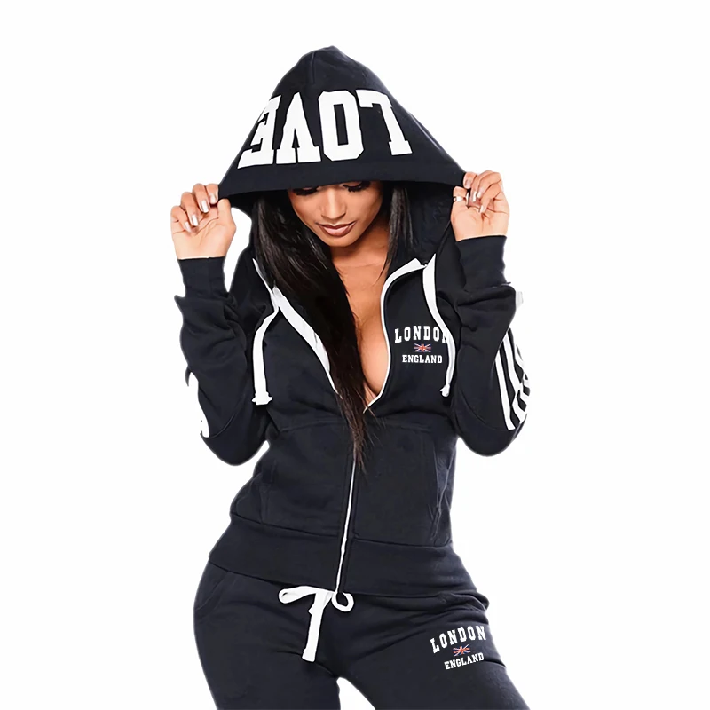 スポーツカジュアルデイリー高品質レディースジャージ上下セット - Embroidery Zip Up Hoodie のレビューと価格
