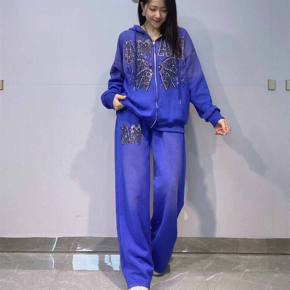 トレンドの秋冬レディースフーディセット、ラグジュアリーなホッ - Embroidery Zip Up Hoodie のレビューと価格