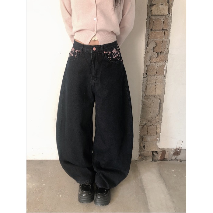 2026年春 ハイウエスト桜刺繍ワイドレッグジーンズ おしゃ - Embroidery Jeans Sakura のレビューと価格
