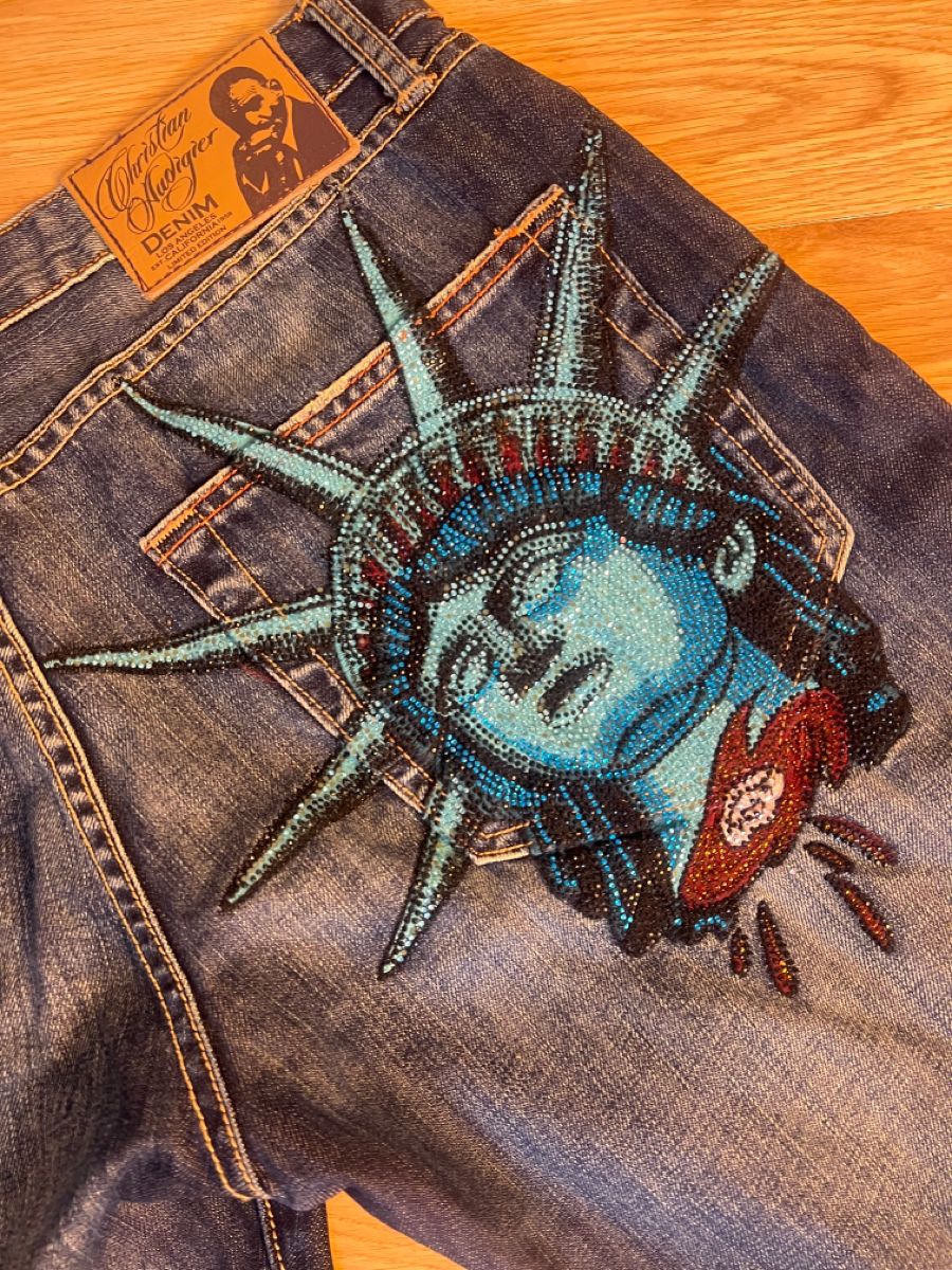 Y2k 2000年代 自由の女神 ダイヤモンド デニムパンツ - Embroidery Jeans Sakura のレビューと価格
