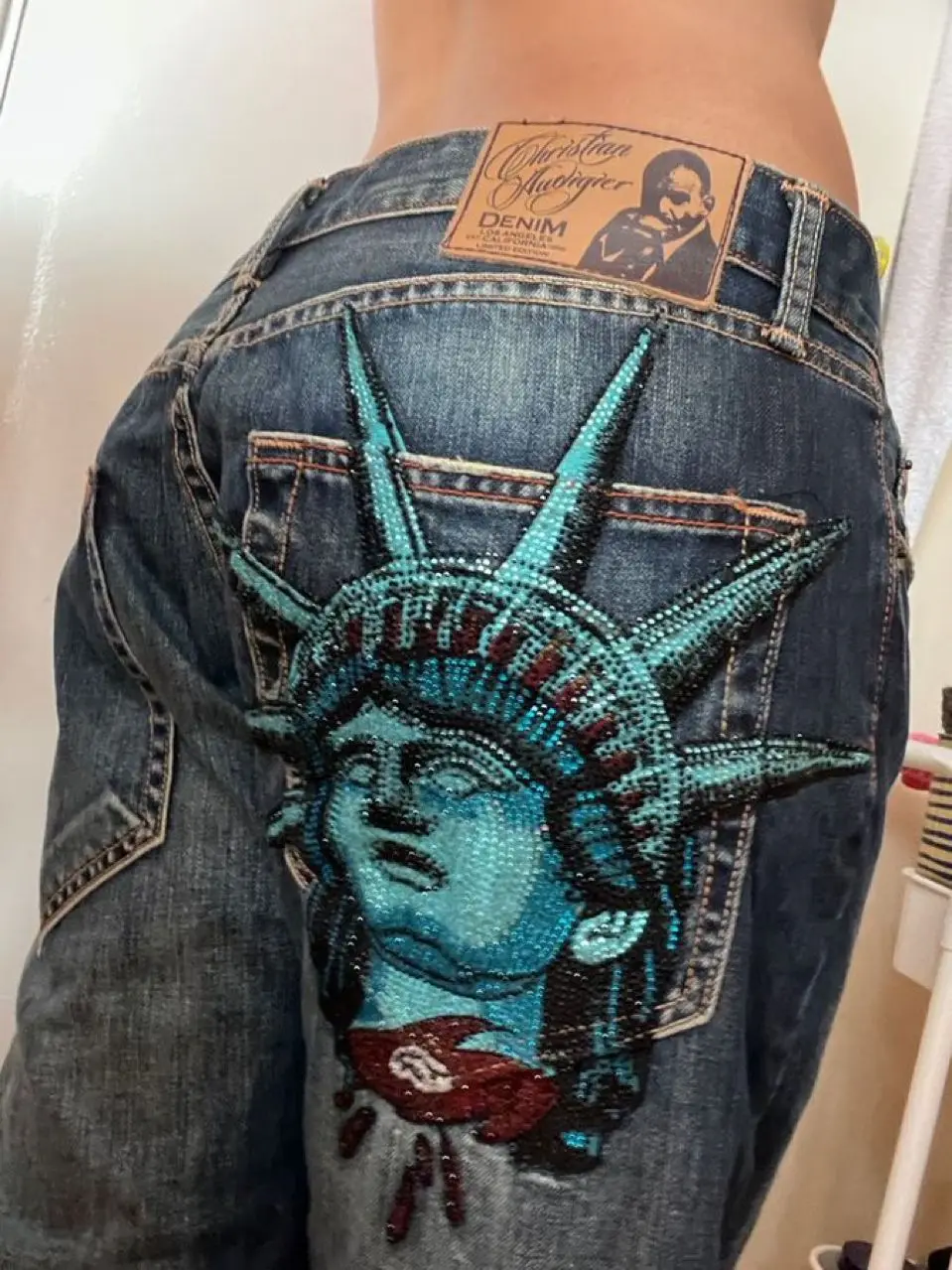 Y2k 2000年代 自由の女神 ダイヤモンド デニムパンツ - Embroidery Jeans Sakura のレビューと価格