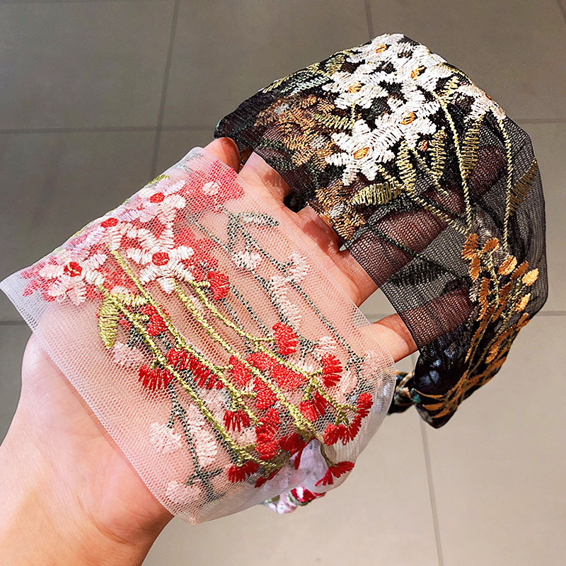 女性のためのエスニックスタイルのヘッドバンド,花の刺繍が施さ - Embroidery Knot のレビューと価格