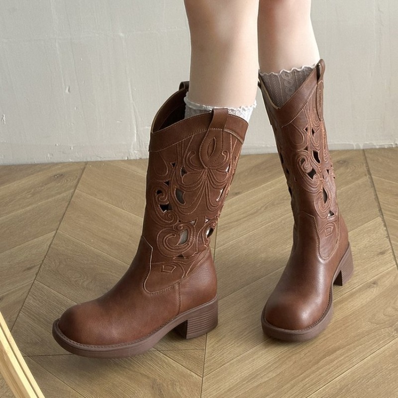 レディース ウエスタン カウボーイブーツ 刺繍入り ミッドカ - Embroidery Outfit のレビューと価格