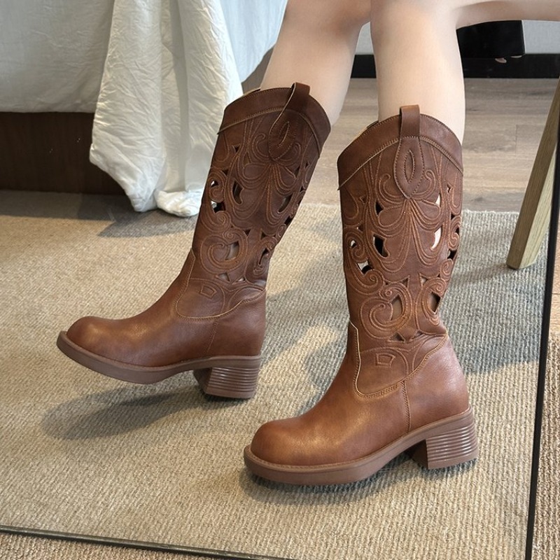 レディース ウエスタン カウボーイブーツ 刺繍入り ミッドカ - Embroidery Outfit のレビューと価格