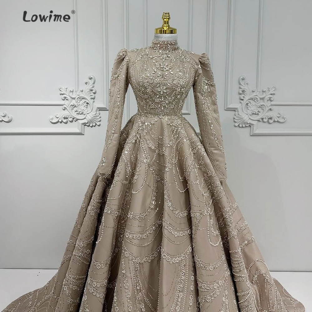 レトロなライトブラウンのムスリム向けイブニングドレス、ビーズ - Embroidery Organza のレビューと価格