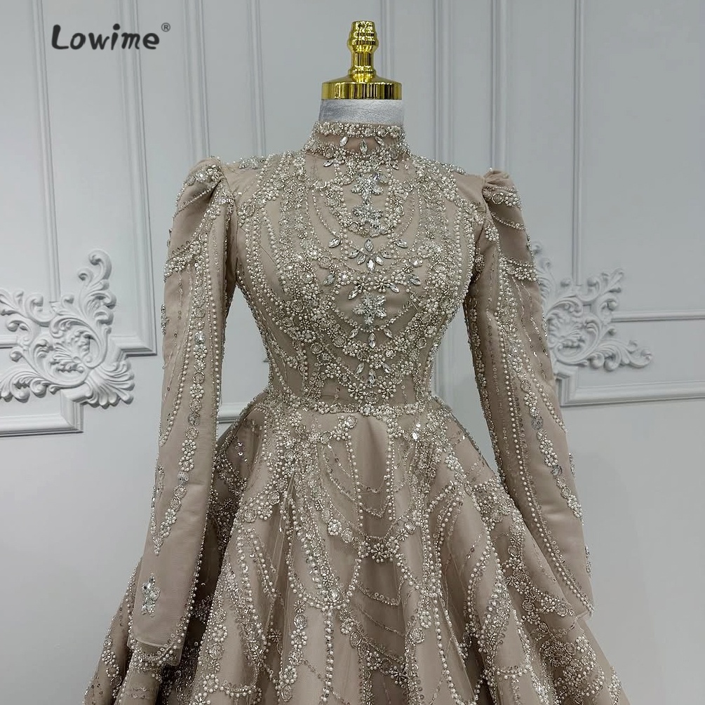 レトロなライトブラウンのムスリム向けイブニングドレス、ビーズ - Embroidery Organza のレビューと価格
