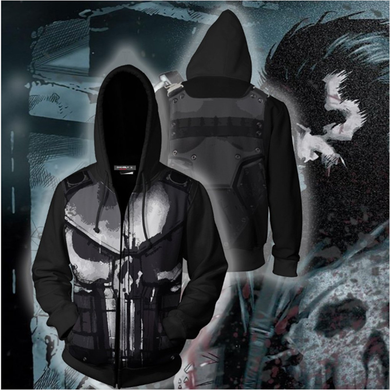 3D プリント パニッシャー ジップアップ パーカー、Ali - Embroidery Zip Up Hoodie のレビューと価格